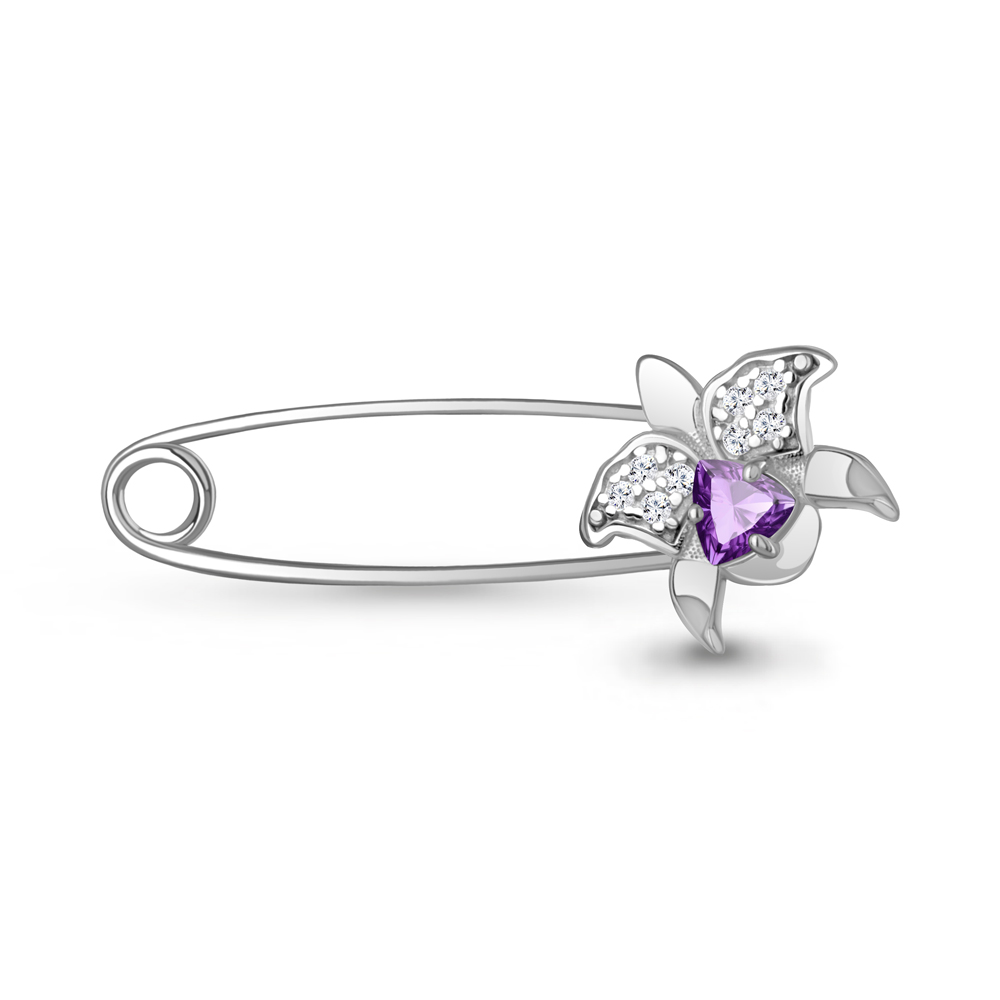 7748904А Булавка из Серебра с аметистом, фианитами