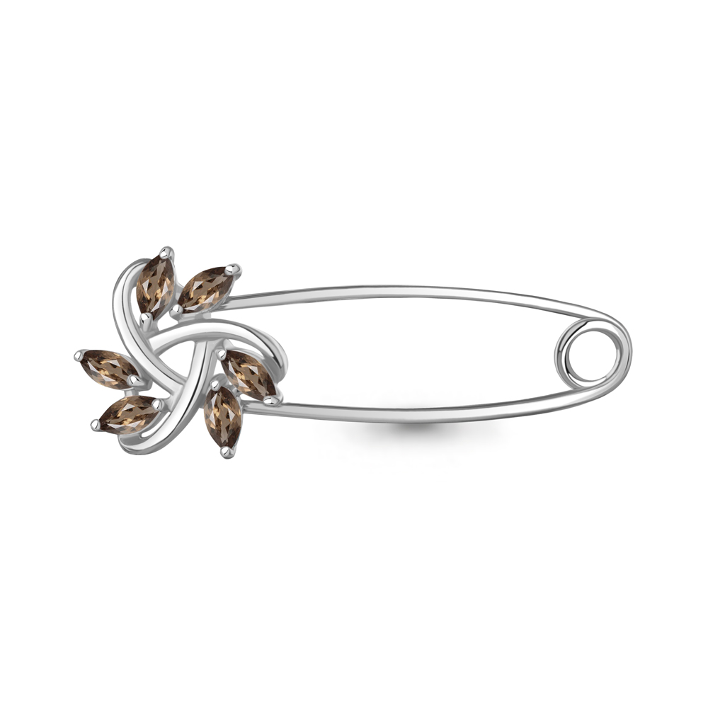 7749001 Булавка из Серебра с кварцами дымчатыми