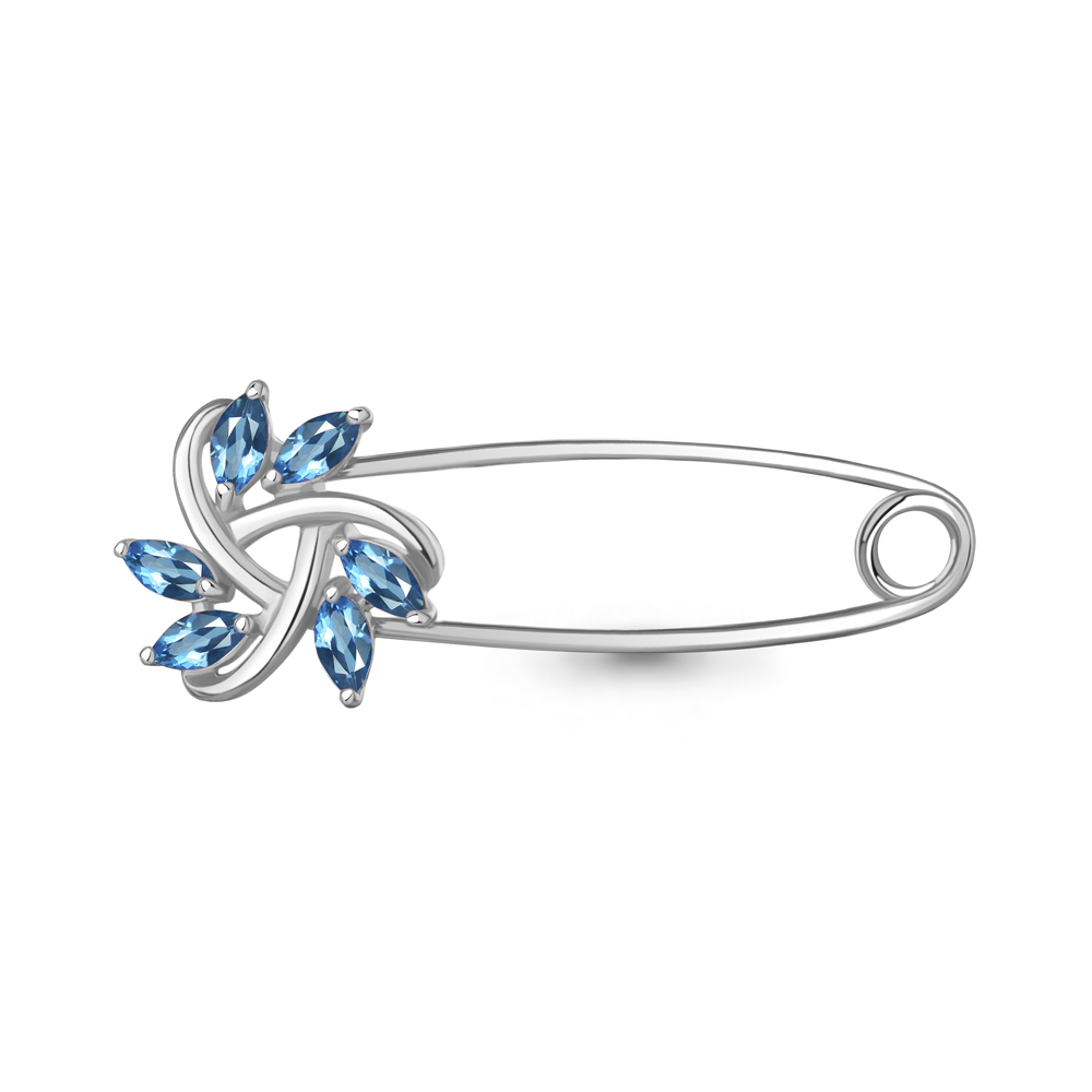 7749005 Булавка из Серебра с топазами свисс блю