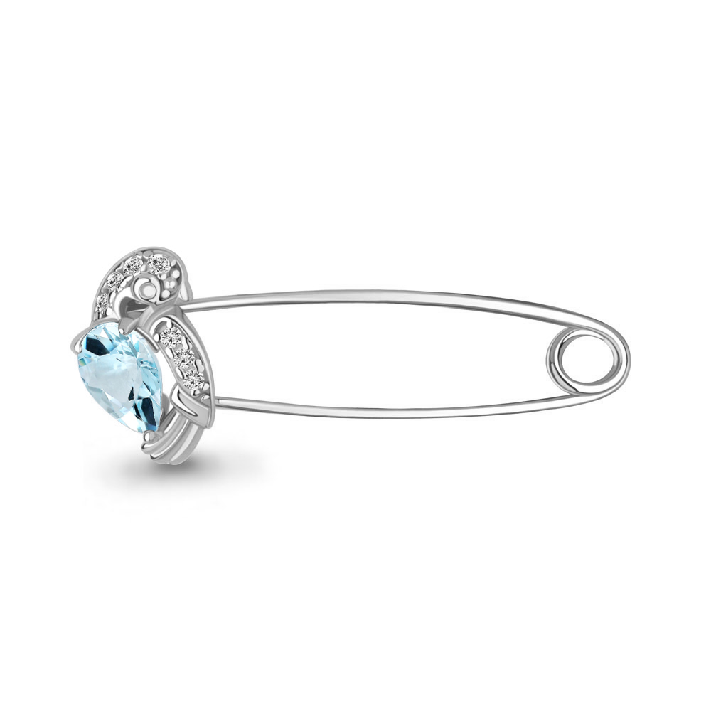 7749902А Булавка из Серебра с топазом скай блю, фианитами