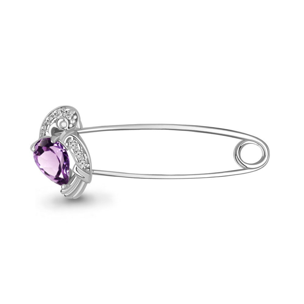 7749904А Булавка из Серебра с аметистом, фианитами