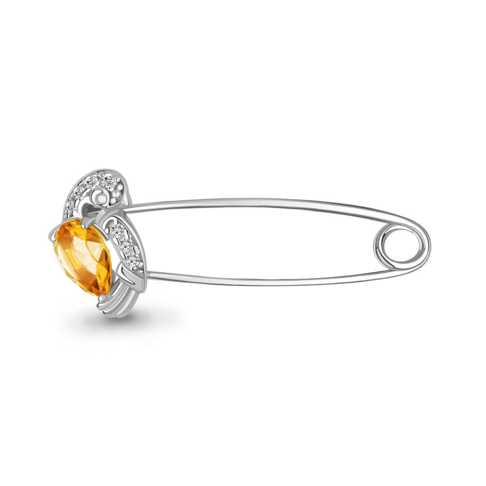 7749906А Булавка из Серебра с фианитами, цитрином