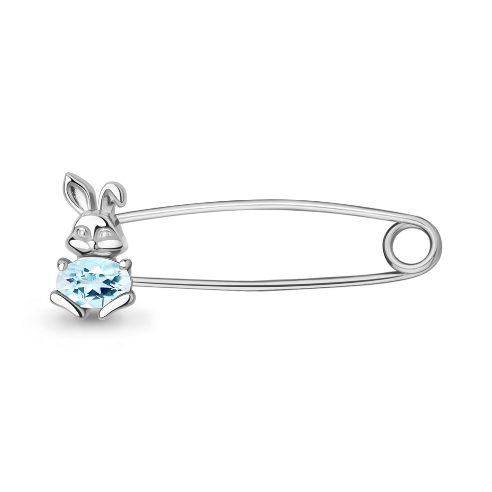 7750002 Булавка из Серебра с топазом скай блю