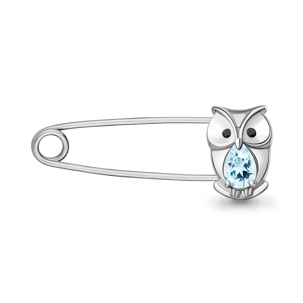 7750402Ч Булавка из Серебра с нанокристаллами, топазом скай блю