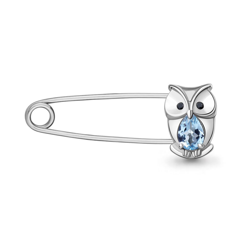 7750405Ч Булавка из Серебра с нанокристаллами, топазом свисс блю