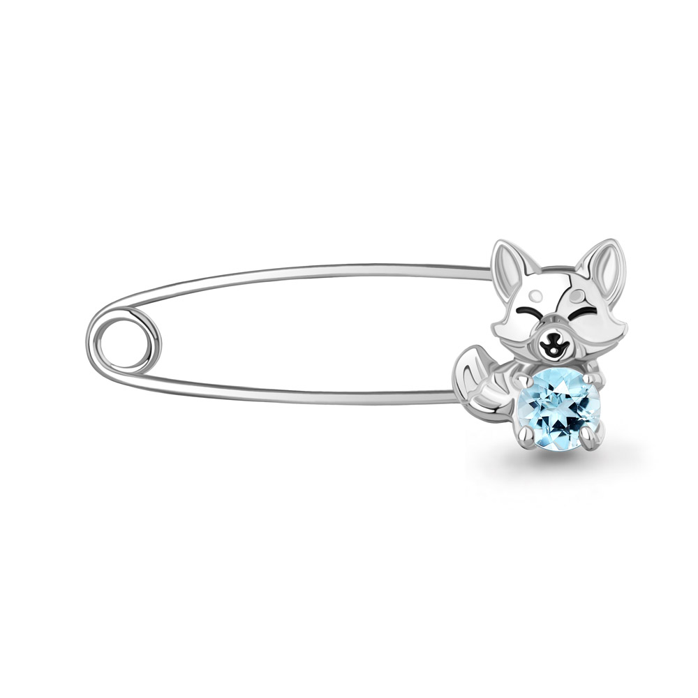 7750502 Булавка из Серебра с топазом скай блю, эмалью