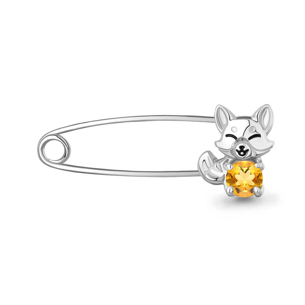 7750506 Булавка из Серебра с цитрином, эмалью