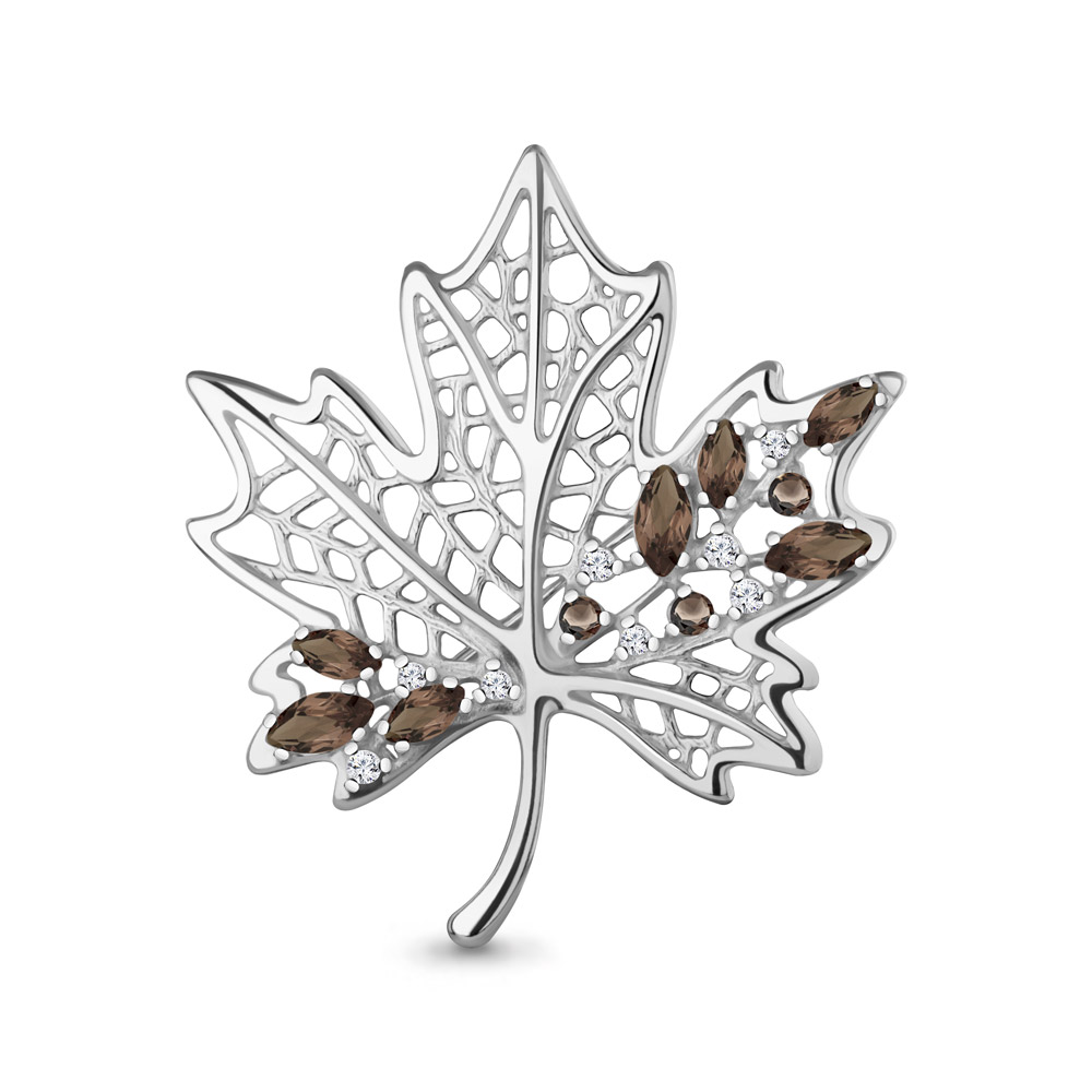 7751201А Брошь из Серебра с кварцами дымчатыми, фианитами