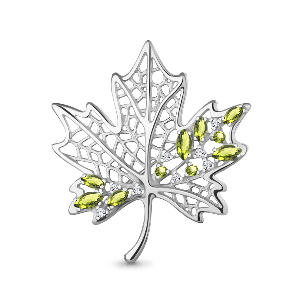 7751207А Брошь из Серебра с фианитами, хризолитами