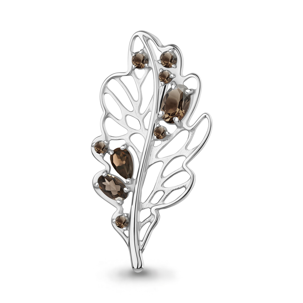 7751301 Брошь из Серебра с кварцами дымчатыми