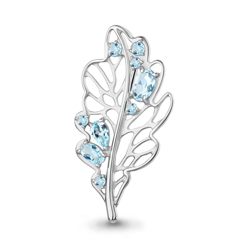 7751302 Брошь из Серебра с топазами скай блю