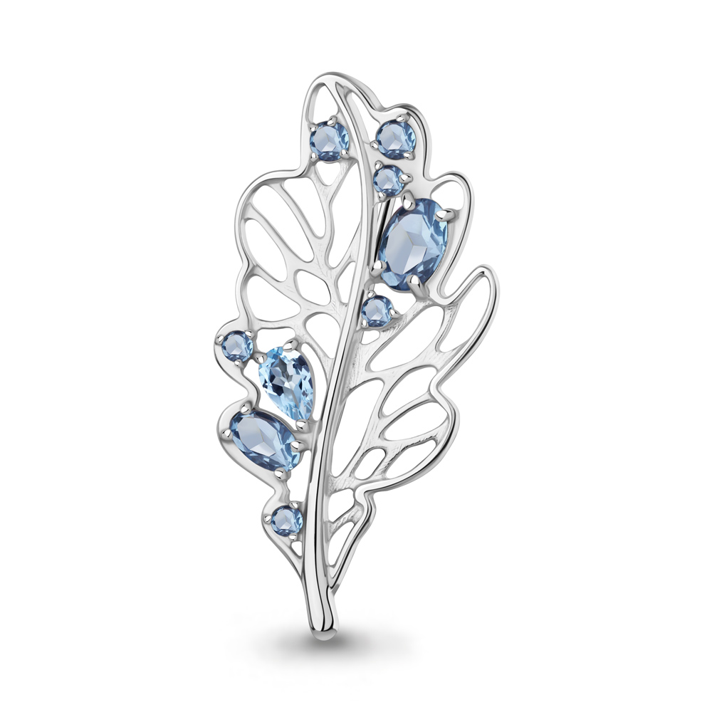 7751305 Брошь из Серебра с топазами свисс блю