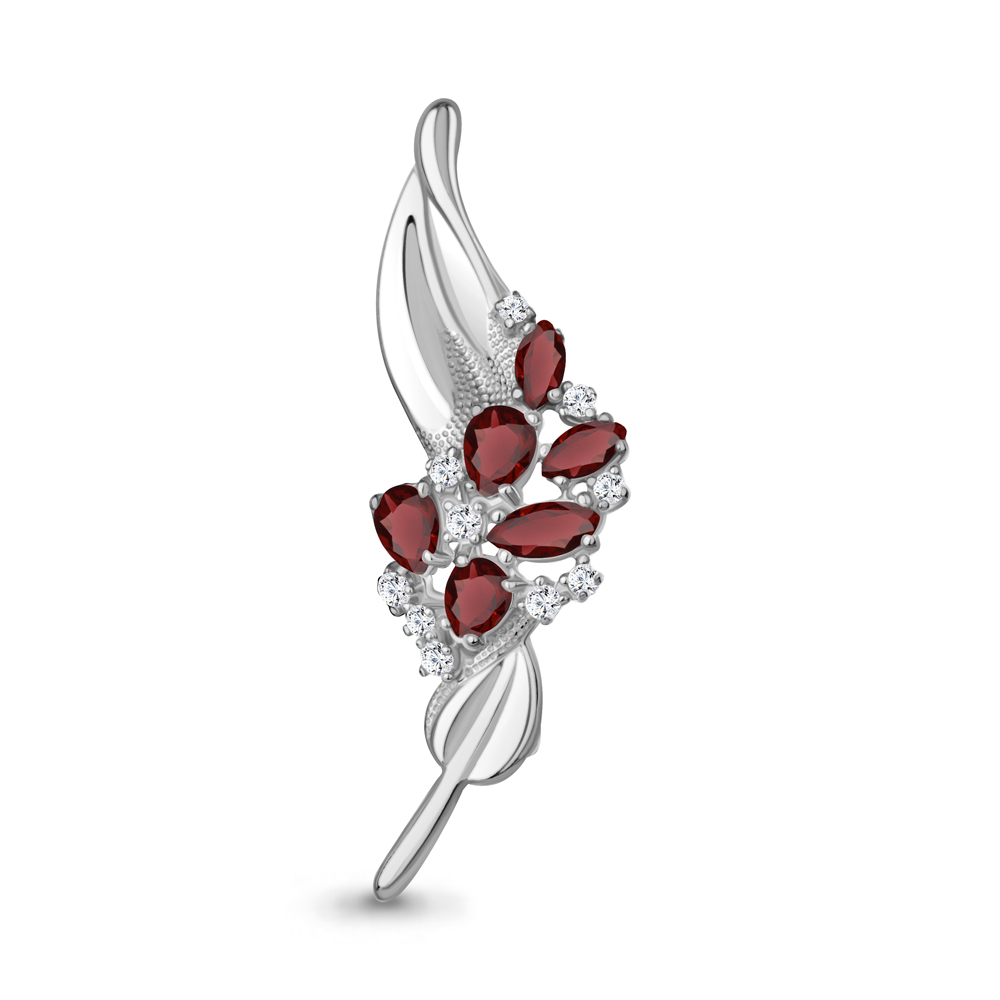 7751503А Брошь из Серебра с гранатами, фианитами