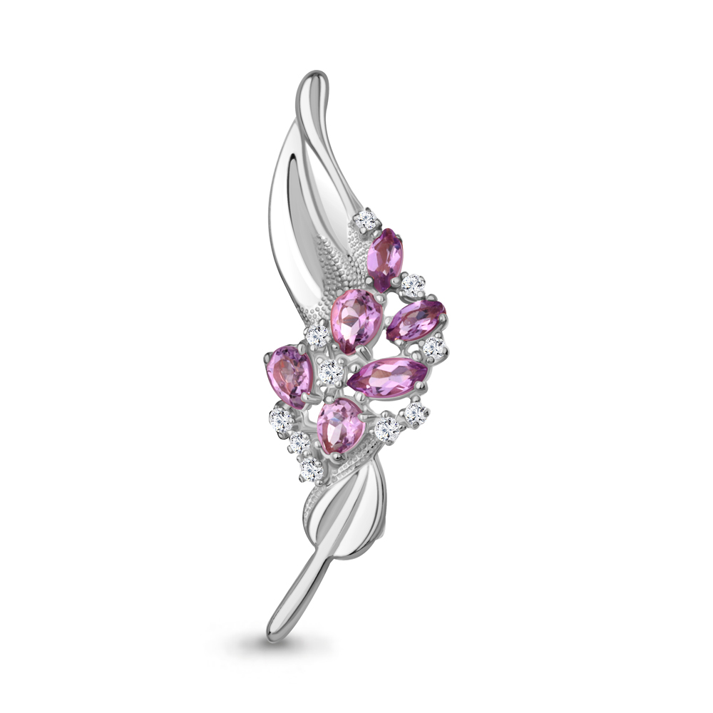 7751504А Брошь из Серебра с аметистами, фианитами
