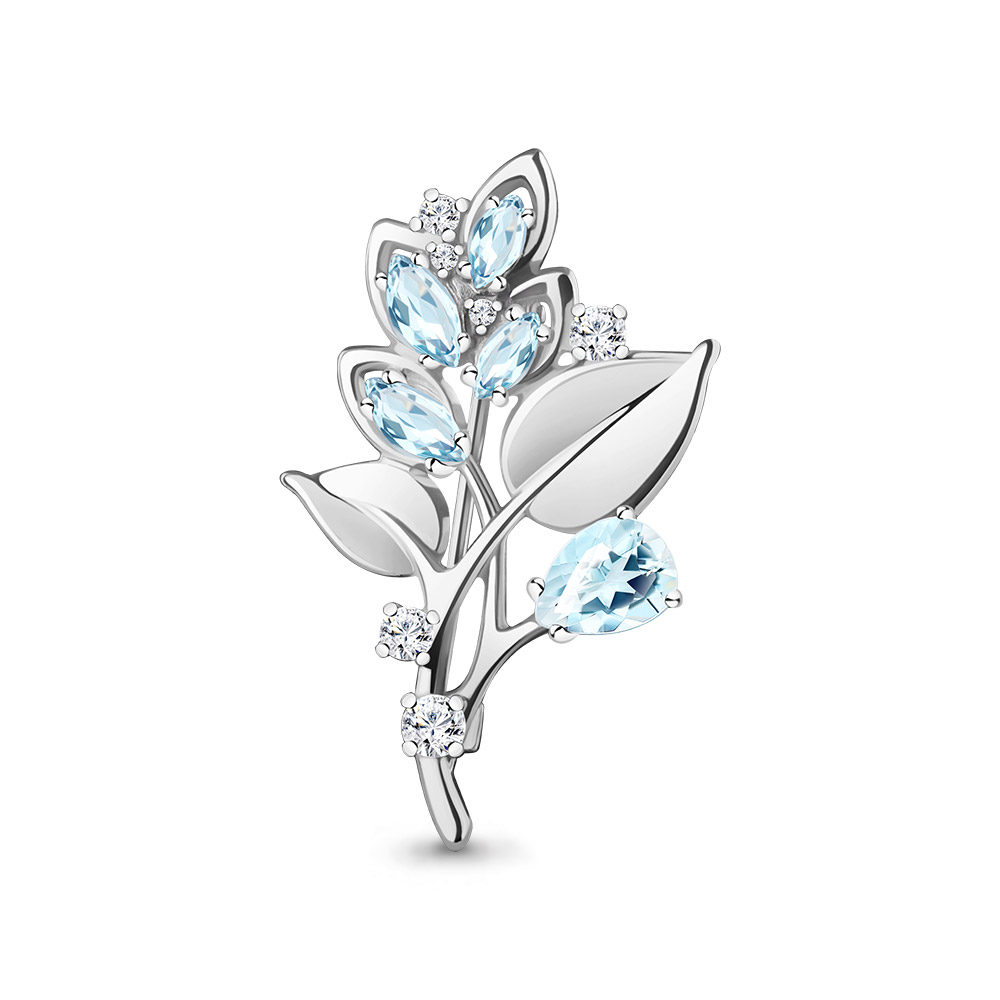 7751602А Брошь из Серебра с топазами скай блю, фианитами