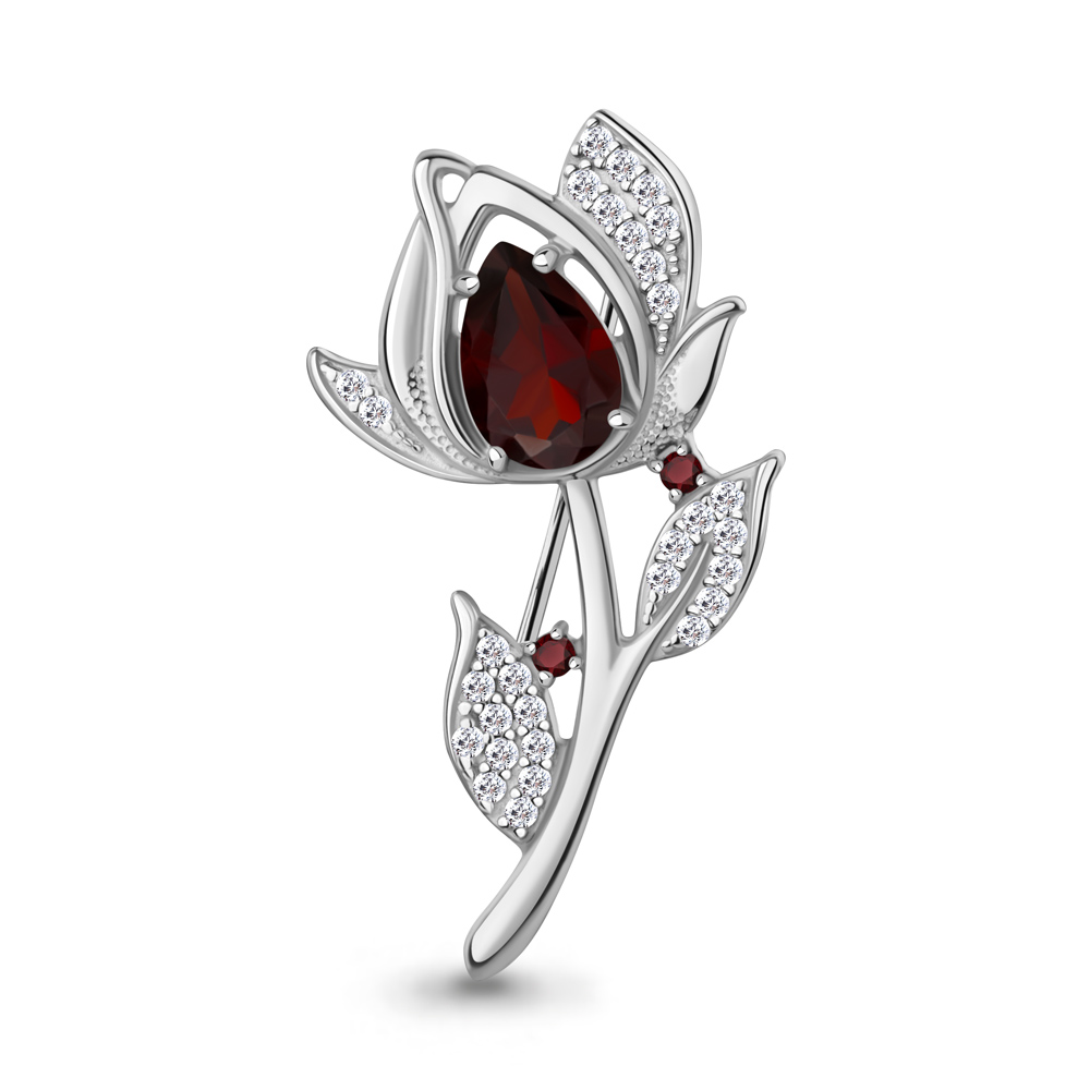 7751803А Брошь из Серебра с гранатами, фианитами