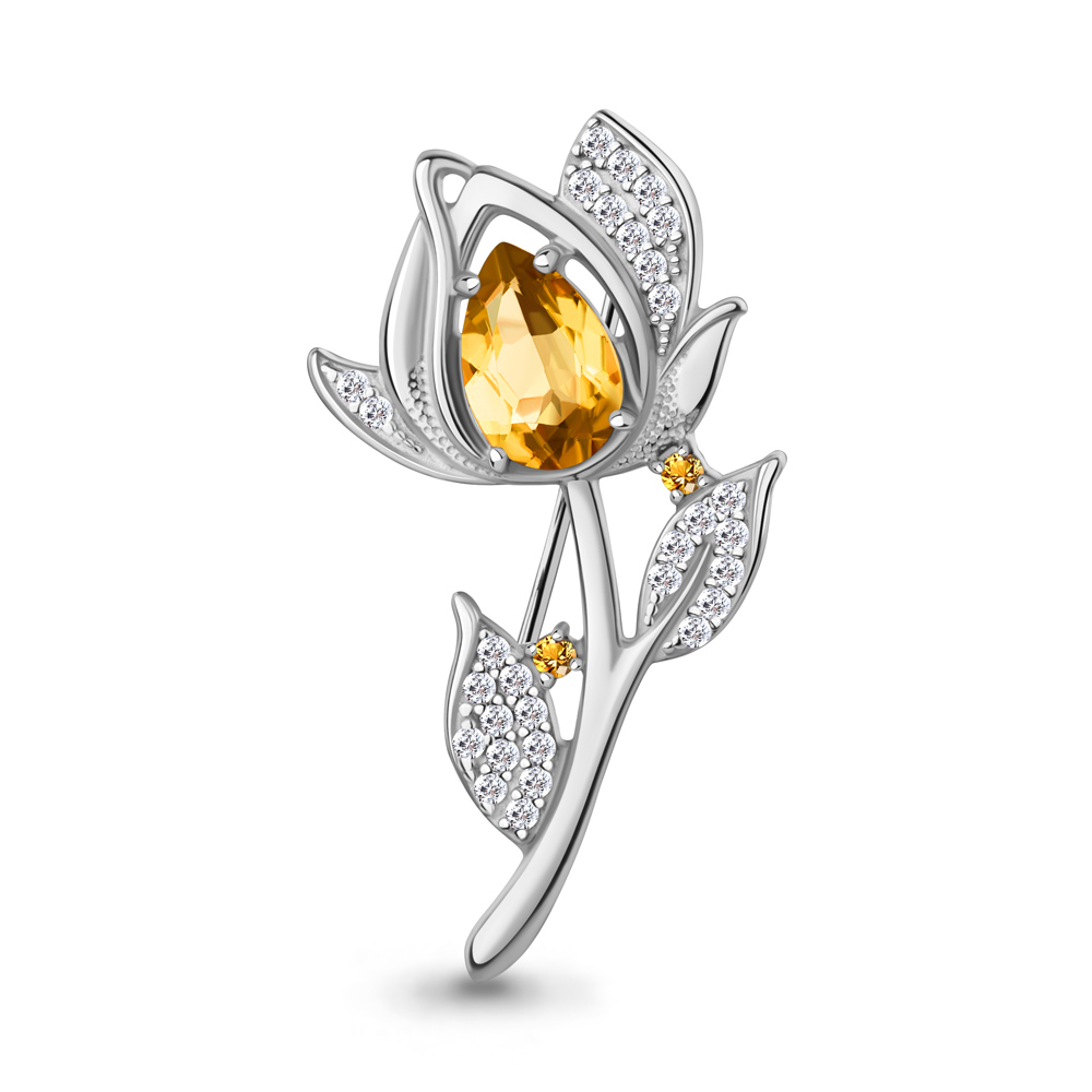 7751806А Брошь из Серебра с фианитами, цитринами