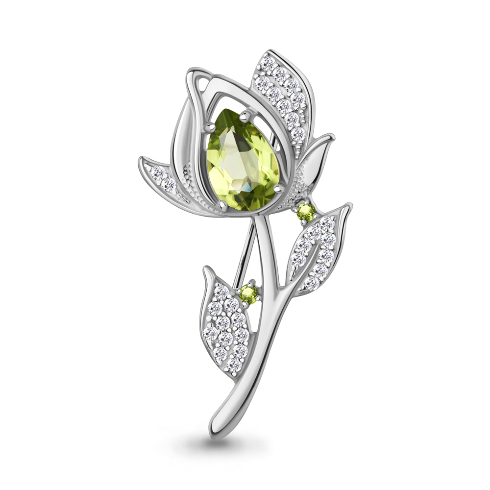 7751807А Брошь из Серебра с фианитами, хризолитами