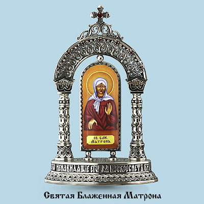 81013 Икона из Серебра с образом святая матрона, фианитами