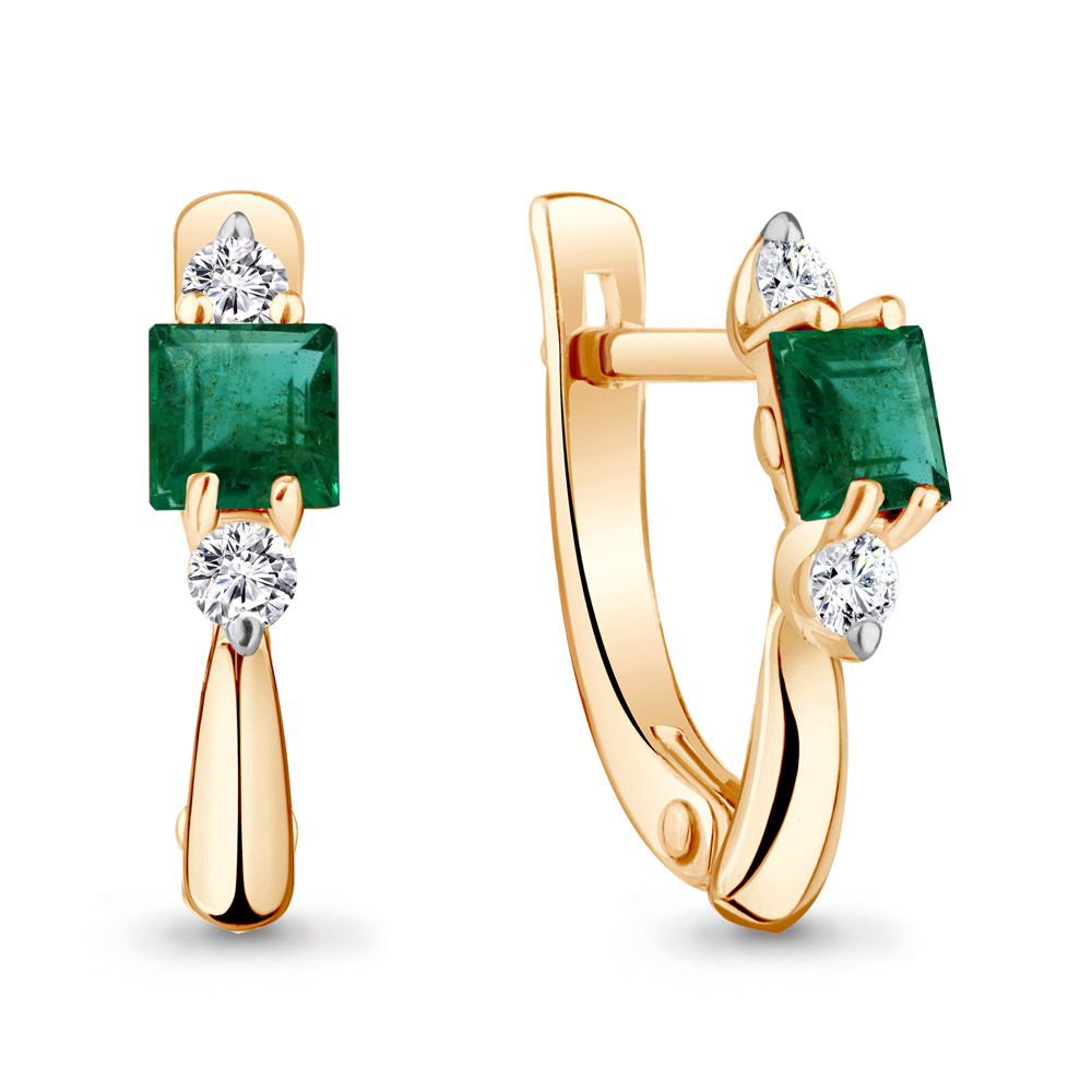 940807к Серьги из Золота с бриллиантами, изумрудами