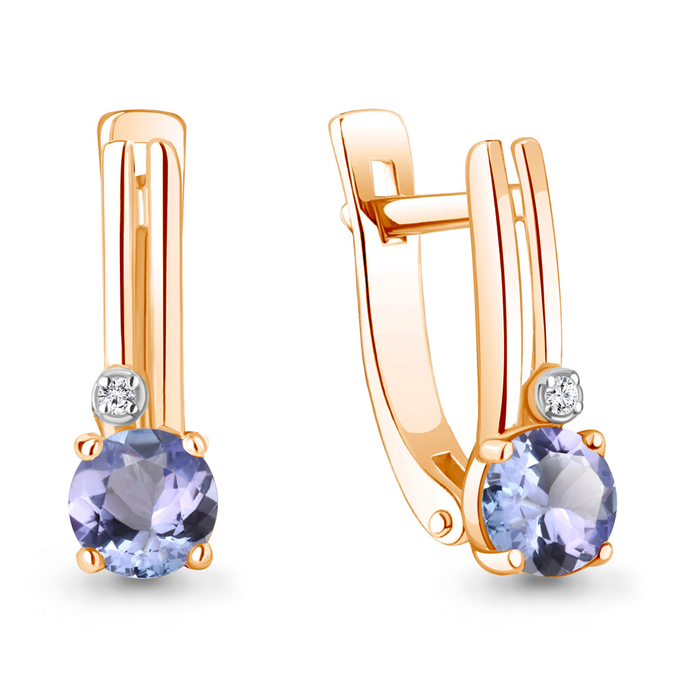 943031к Серьги из Золота с бриллиантами, танзанитами