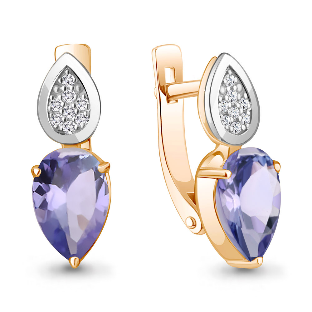 943048к Серьги из Золота с бриллиантами, танзанитами