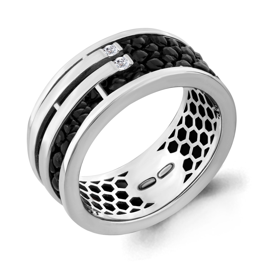 963299 Кольцо из Золота с бриллиантами, кожей из коллекции "Скат"