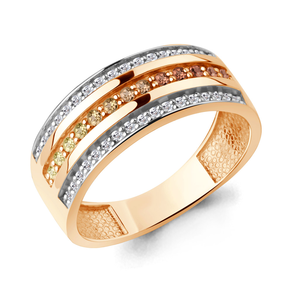 964435к Кольцо из Золота с бриллиантами, цветными сапфирами