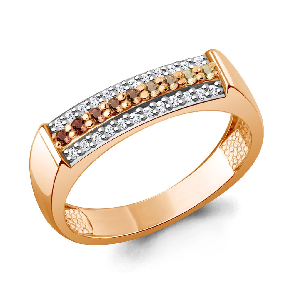 964436к Кольцо из Золота с бриллиантами, цветными сапфирами