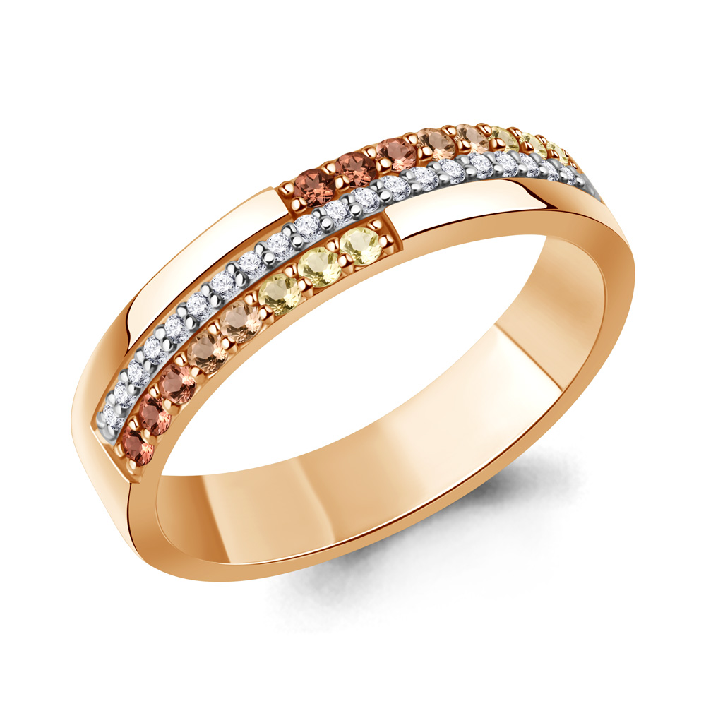 964440к Кольцо из Золота с бриллиантами, цветными сапфирами