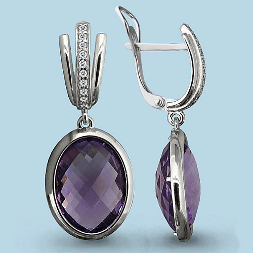 4446804А Серьги из Серебра с аметистами, фианитами