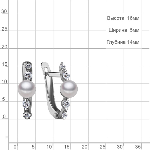 49254 Серьги из Серебра с культ. жемчугом  аа, фианитами