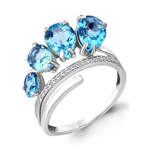 6904305А Кольцо из Серебра с топазами свисс блю, фианитами