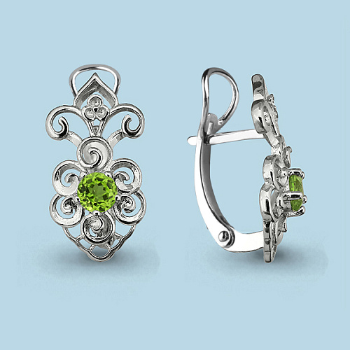 4453807 Серьги из Серебра с хризолитами