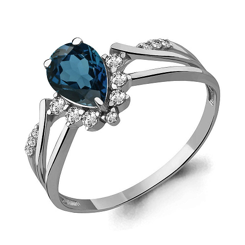 6596908А Кольцо из Серебра с топазом лондон блю, фианитами из коллекции "Belle"