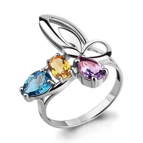 6908179 Кольцо из Серебра с аметистом, топазом свисс блю, цитрином