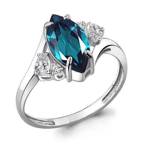 6569608 Кольцо из Серебра с топазом лондон блю, фианитами