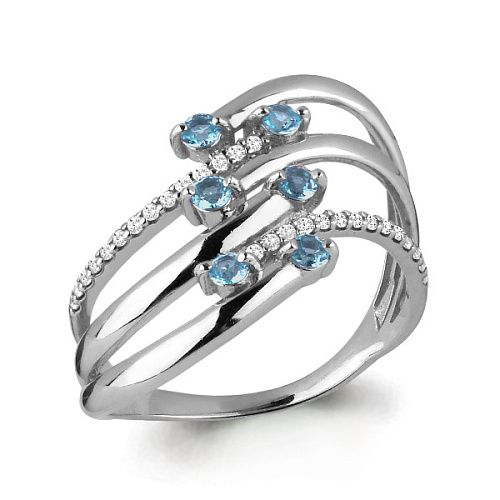 6573205А Кольцо из Серебра с топазами свисс блю, фианитами