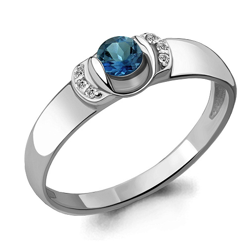 6912908А Кольцо из Серебра с топазом лондон блю, фианитами