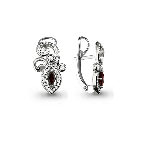 4458003А Серьги из Серебра с гранатами, фианитами