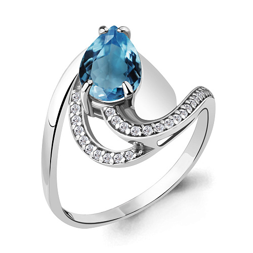6579108А Кольцо из Серебра с топазом лондон блю, фианитами