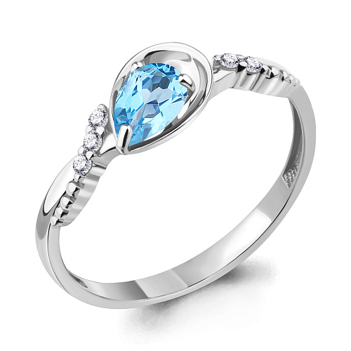 6950405А Кольцо из Серебра с топазом свисс блю, фианитами