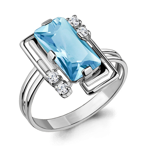 6563605 Кольцо из Серебра с топазом свисс блю, фианитами