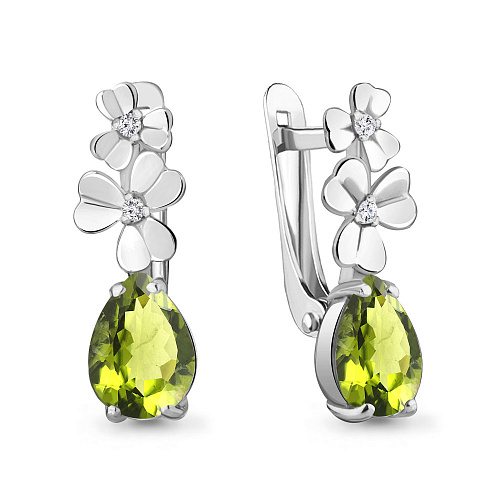 4764907 Серьги из Серебра с фианитами, хризолитами