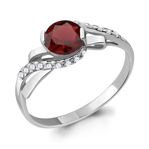 6938203А Кольцо из Серебра с гранатом, фианитами