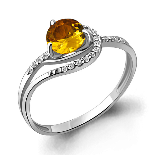 6541806А Кольцо из Серебра с фианитами, цитрином