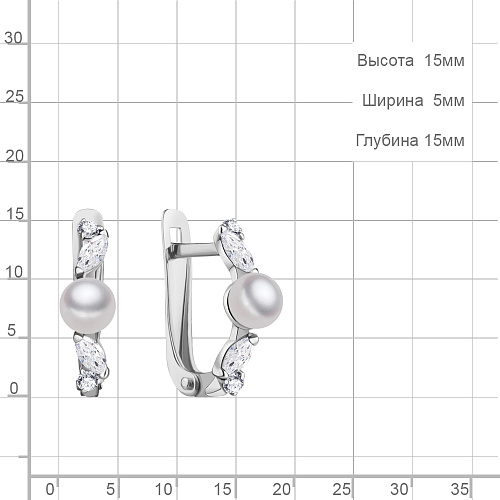 49253А Серьги из Серебра с культ. жемчугом  аа, фианитами