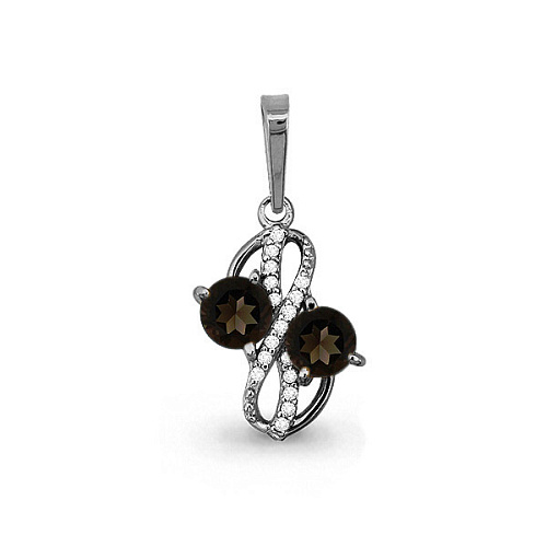 2507001А Подвеска из Серебра с кварцами дымчатыми, фианитами