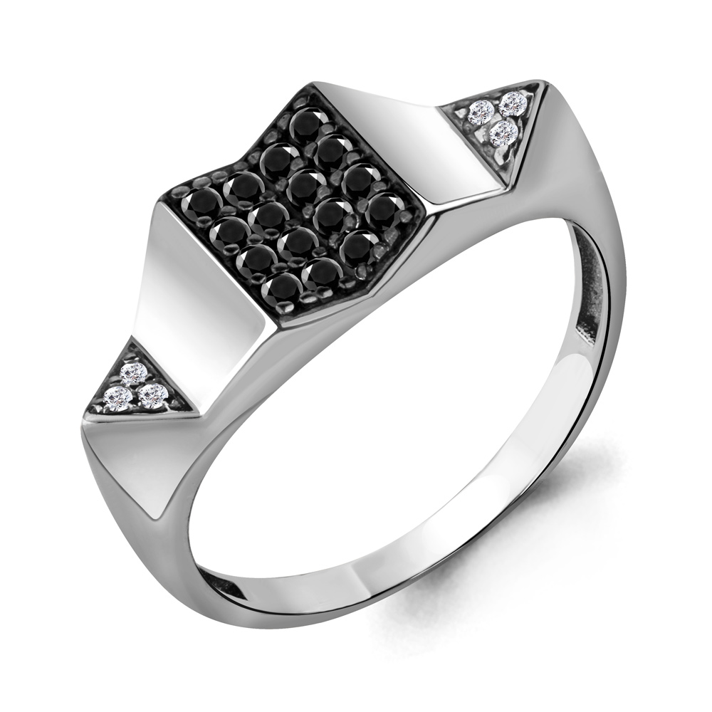68355АЧ Кольцо из серебра с нанокристаллами, фианитами