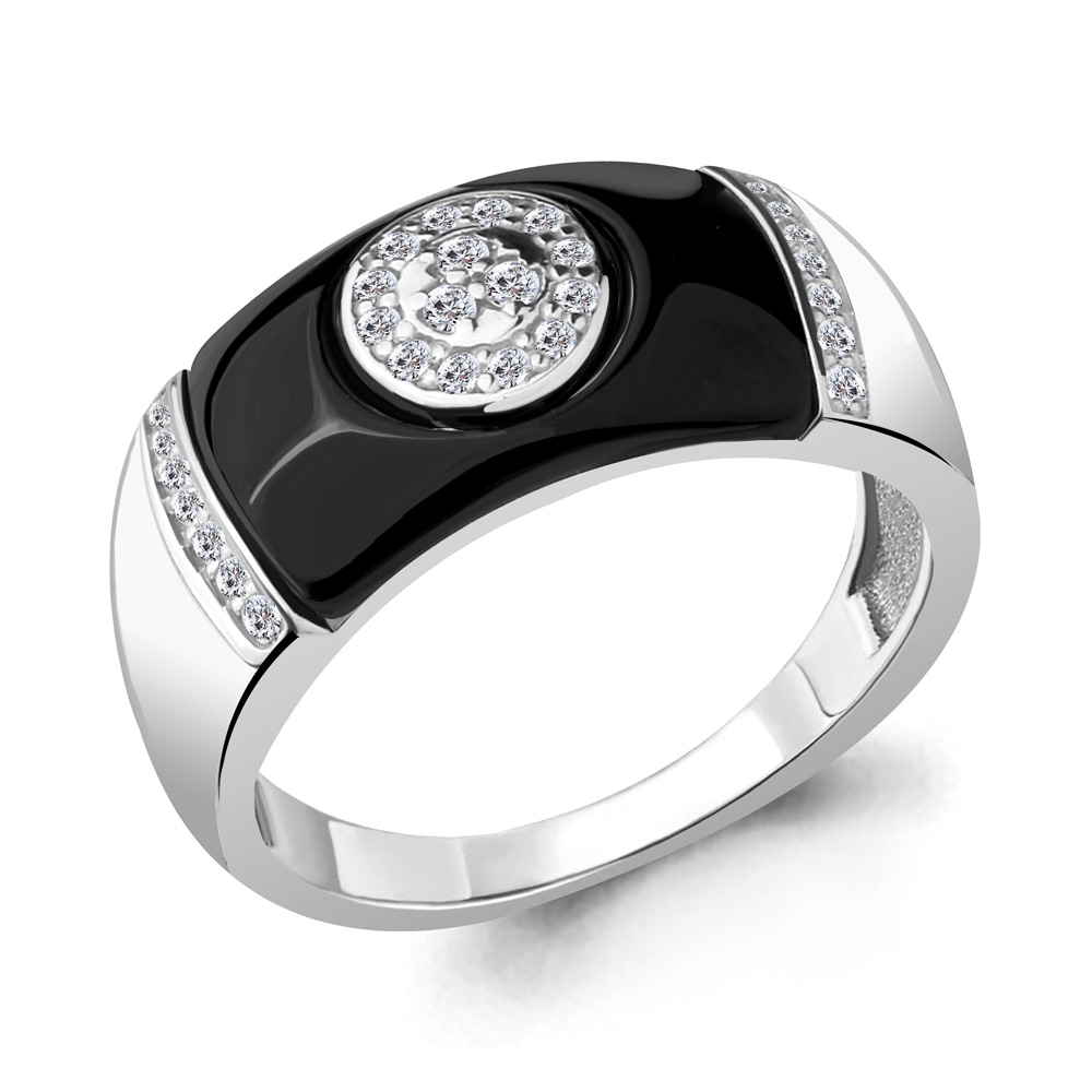 68409А Кольцо из серебра с керамическим покрытием, фианитами